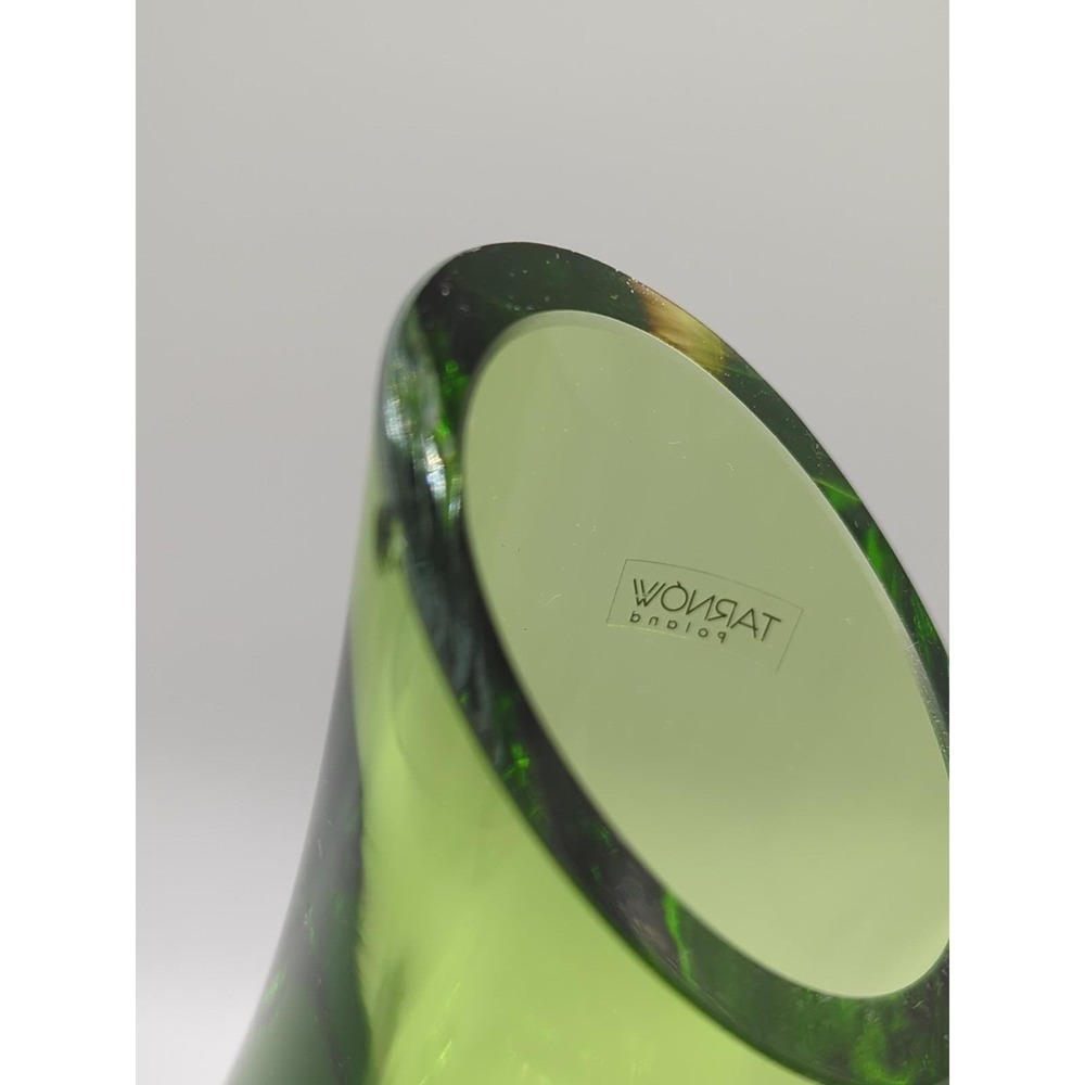 Tarnow Poland Green Art Glass Vase‎ Mid Century Modern Murano Style 8" - Picture 6 of 9